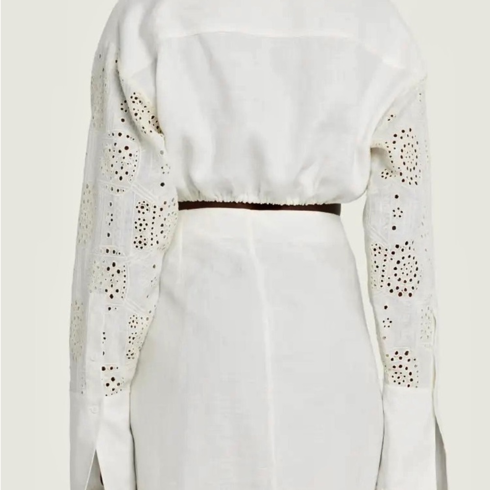 A.L.C. Sexy Ivory linen Mason front twist top w/eyelet sleeves. Size runs small! - Picture 4 of 16